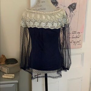 Pretty mixed media long sleeve blouse lace sheer